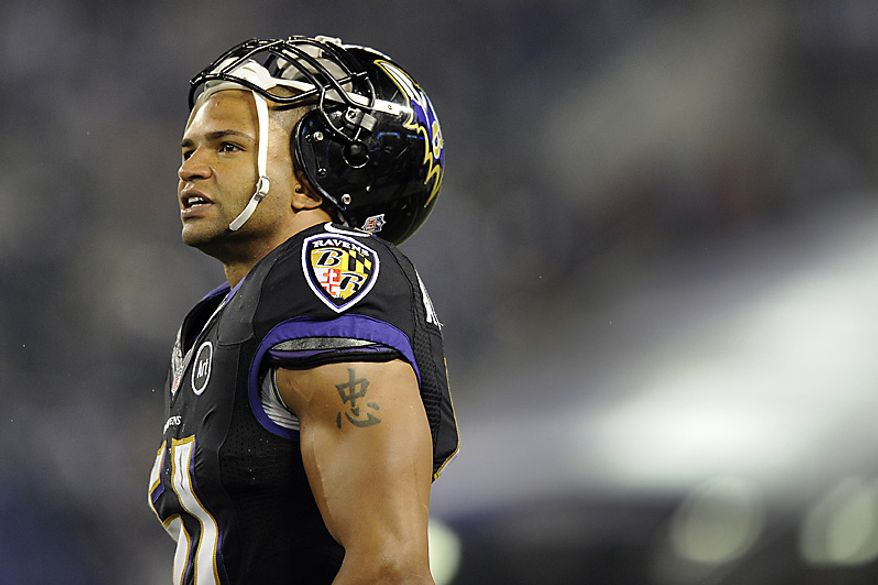 Baltimore Ravens linebacker Brendon Ayanbadejo watches the action on the field during the second half of an NFL football game against the Pittsburgh Steelers in Baltimore on Sunday, Dec. 2, 2012. (AP Photo/Nick Wass)
