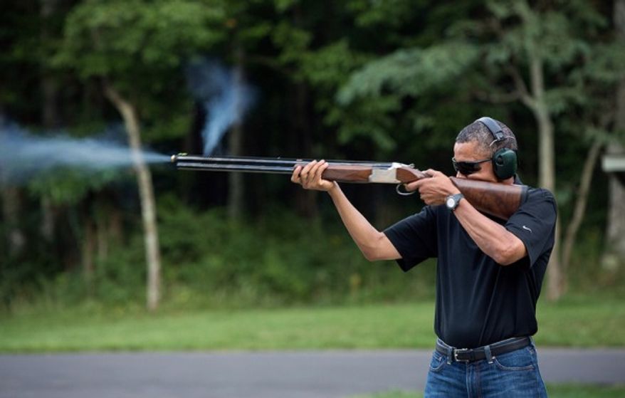 President Obama engages in target practice in a shot dated Aug. 4, 2012. (White House)