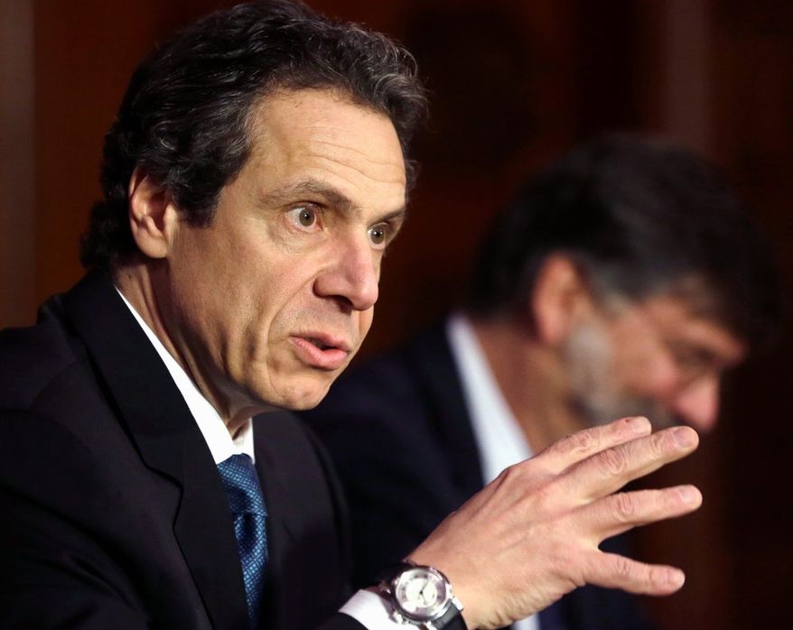 FILE - In this March 20, 2013 file photo, New York Gov. Andrew Cuomo speaks at the Capitol in Albany, N.Y. Cuomo and former New York Senator and former Secretary of State Hillary Rodham Clinton are among a group of potential 2016 presidential candidates hailing from the same states, including: Wisconsin Gov. Scott Walker and Rep. Paul Ryan, R-Wis., former Florida Gov. Jeb Bush and Sen. Marco Rubio, R- Fla., and perhaps Texas Gov. Rick Perry and freshman Sen. Ted Cruz, R-Texas. (AP Photo/Mike Groll, File)