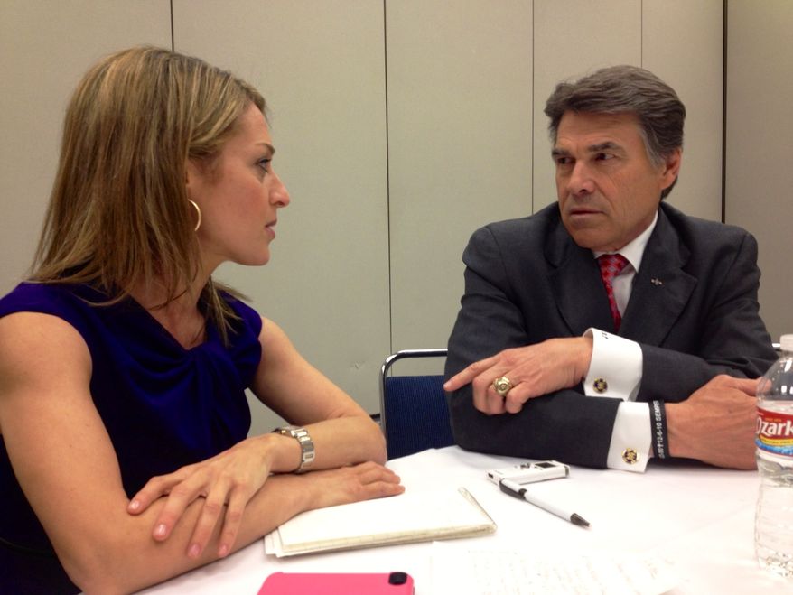 Texas Gov. Rick Perry interviewed by The Washington Times' Emily Miller at the NRA Annual meeting in Houston, Texas. May 3, 2013