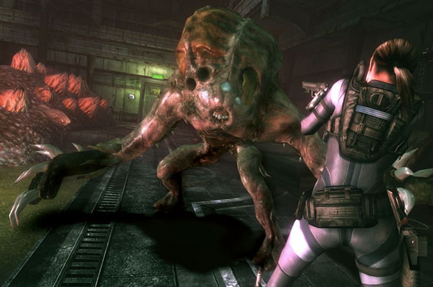 BSAA agent Jill Valentine meets a new mutant called the Wall Blister in the video game Resident Evil Revelations.