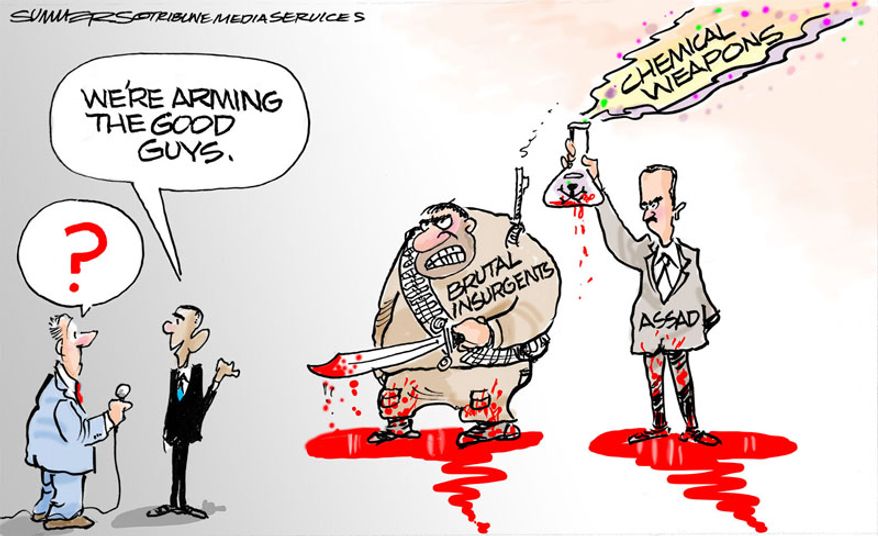 We're arming the good guys. (Illustration by Dana Summers of the Tribune Media Services)