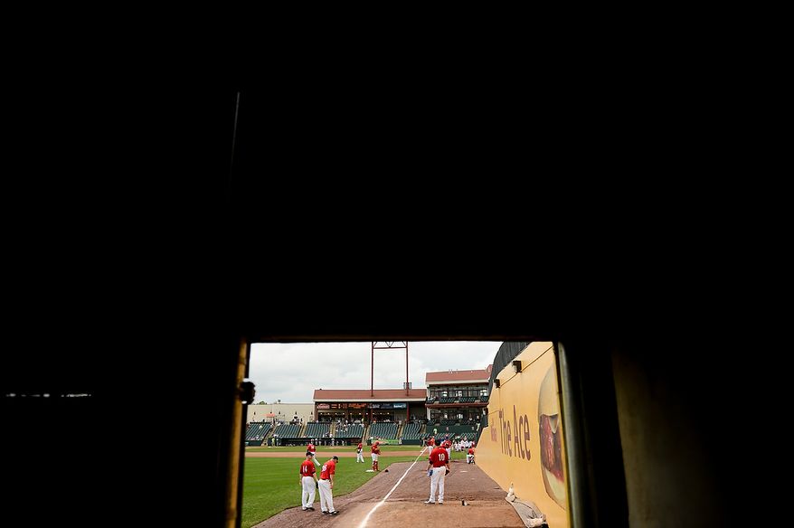 The Blue Crabs warm up before the independent baseball league's Blue Crabs play the Camden RiverSharks at Regency Furniture Stadium, Waldorf, Md., Sunday, June 23, 2013. (Andrew Harnik/The Washington Times)