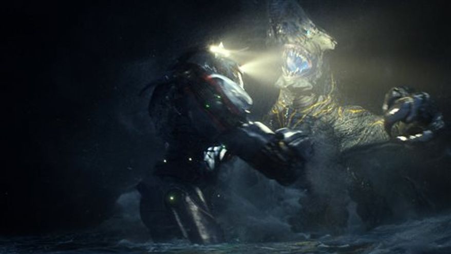 In this scene from "Pacific Rim," the Gipsy Danger robot battles the Knifehead monster. (AP Photo/Warner Bros. Pictures)