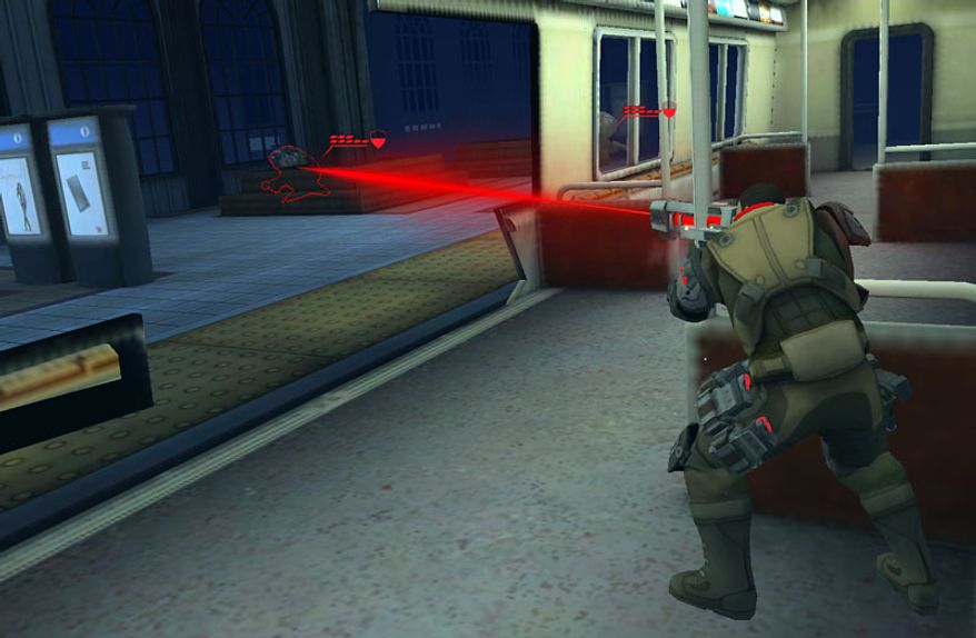 A soldier takes his turn and shoots a dangerous extraterrestrial forma subway car in the iPad game XCOM: Enemy Unknown.