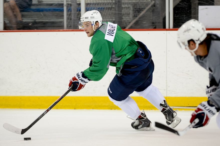 Forward Nathan Walker (79) participates in afternoon practice during the 2013 Capitals Rookie Camp at Kettler Capitals Iceplex, Arlington, Va., Thursday, September 5, 2013. (Andrew Harnik/The Washington Times)