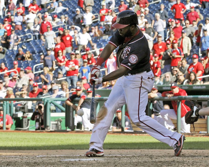 Denard Span's hitting streak reached 28 games on Tuesday and he is now just two games shy of tying the Washington Nationals' record of 30. (Associated Press photo)