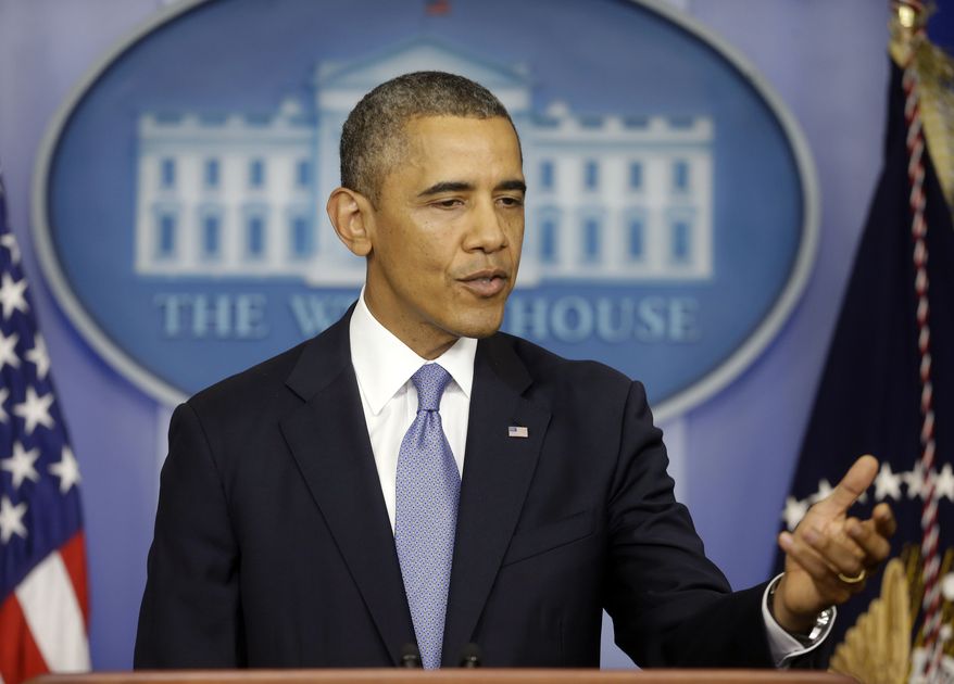 President Obama speaks in the James Brady Briefing Room of the White House in Washington on Monday, Sept. 30, 2013, regarding the budget fight in Congress. (AP Photo/Pablo Martinez Monsivais)