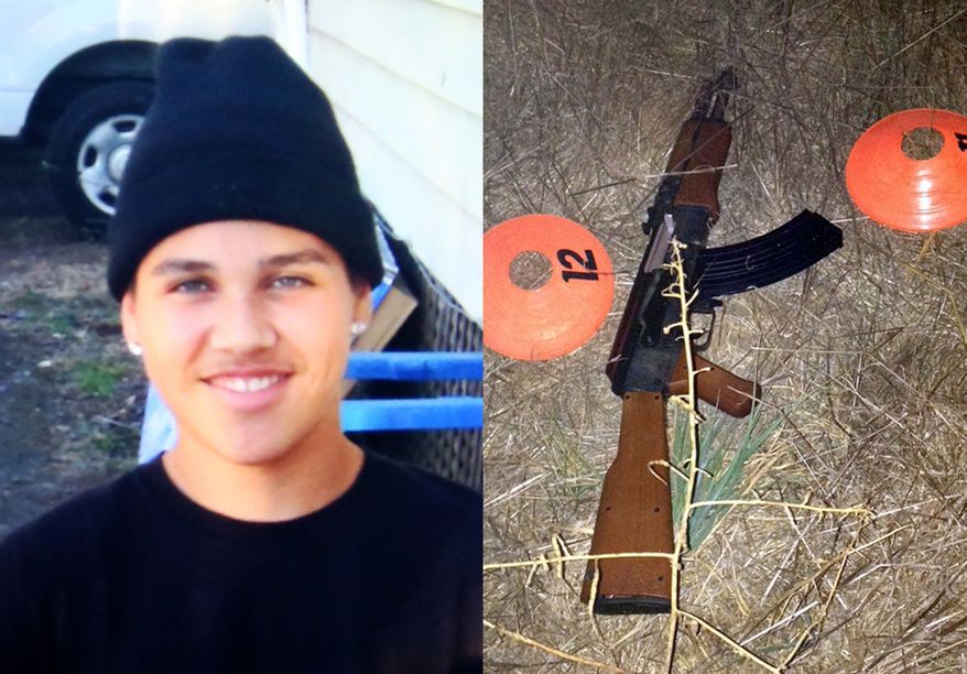 This combination of photos provided by the family via The Press Democrat and the Sonoma County Sheriff's Department shows an undated photo of 13-year-old Andy Lopez and the replica assault rifle he was holding when he was shot and killed by two Sonoma County deputies in Santa Rosa, Calif. on Tuesday, Oct. 22, 2013. (AP Photo/Family via The Press Democrat, Sonoma County Sheriff's Department)