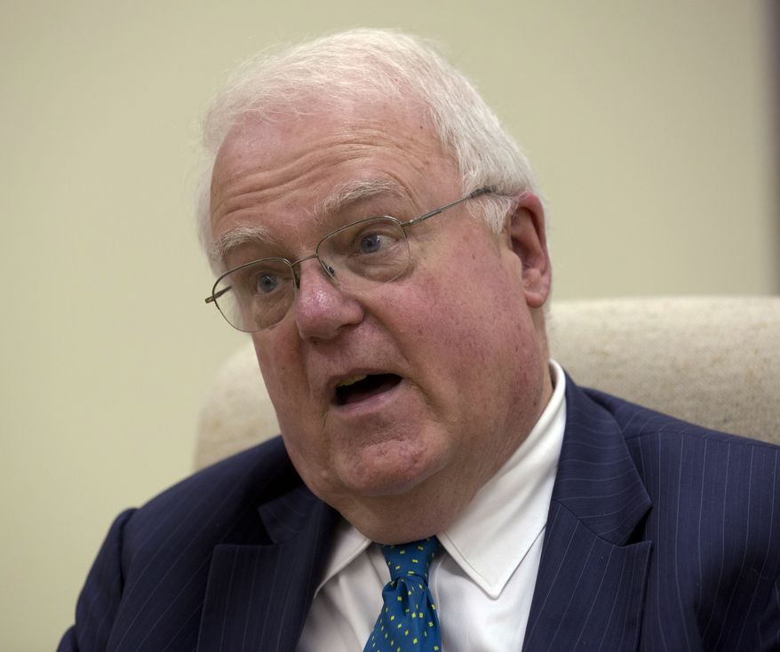 Rep. F. James Sensenbrenner Jr., Wisconsin Republican, speaks at a town-hall meeting on Sunday, Oct. 27, 2013, in West Bend, Wis. (AP Photo/Jeffrey Phelps)