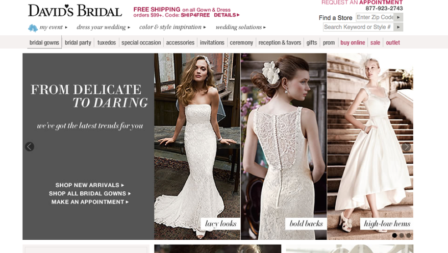 David's Bridal. (Screen grab of http://www.davidsbridal.com/)
