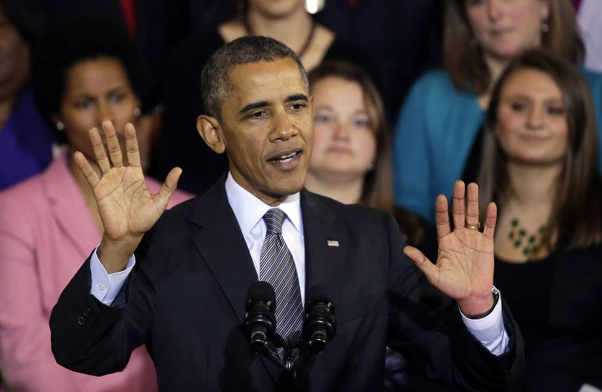 ** FILE ** In this Oct. 30, 2013, file photo, President Barack Obama speaks at Boston's historic Faneuil Hall about the federal health care law. (AP Photo/Stephan Savoia, File)