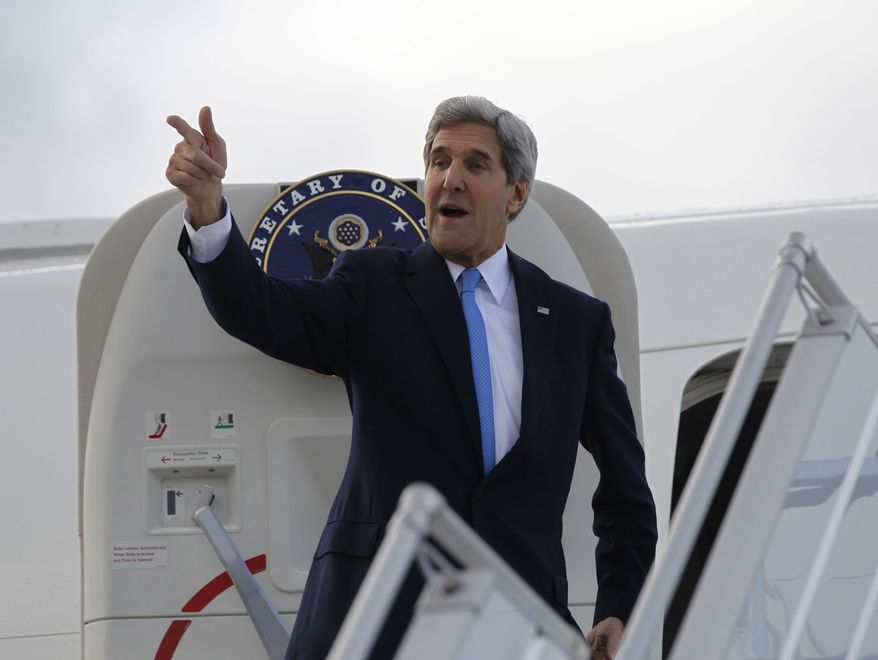 In this Nov. 10, 2013, photo, U.S. Secretary of State John Kerry steps aboard his aircraft in Geneva, Switzerland. Nuclear talks with Iran have failed to reach agreement, but Kerry said differences between Tehran and six world powers made "significant progress." For President Barack Obama, the Iranian nuclear deal he covets now depends in part on his ability to keep a lid on hard-liners on Capitol Hill and an array of anxious allies abroad, including Israel, the Persian Gulf states, and even France. (AP Photo/Jason Reed, Pool)