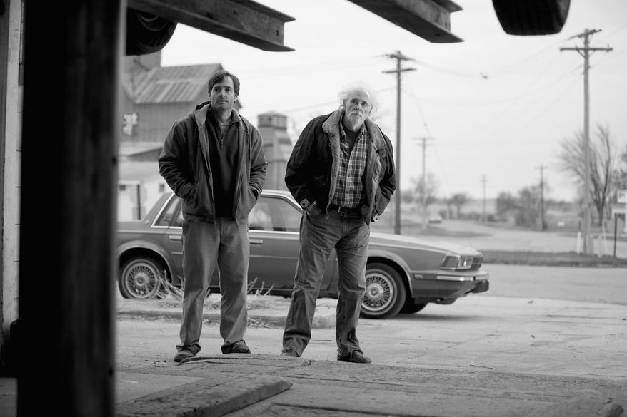 Bruce Dern's character returns to his hometown with his son, played by Will Forte, to claim a sweepstakes winning and redeem himself in "Nebraska." (paramount pictures via associated press)