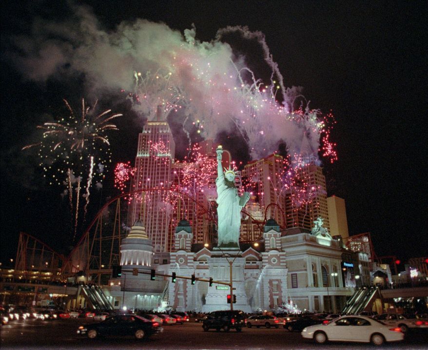 **FILE** Fireworks explode over the New York-New York, a $460 million hotel & casino in Las Vegas, on Jan. 2, 1997. (Associated Press)