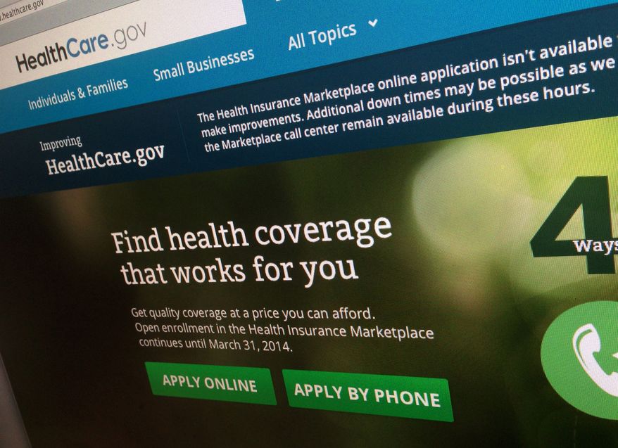 ** FILE ** This photo of part of the HealthCare.gov website is photographed in Washington, in this Nov. 29, 2013, file photo. (AP Photo/Jon Elswick, File)