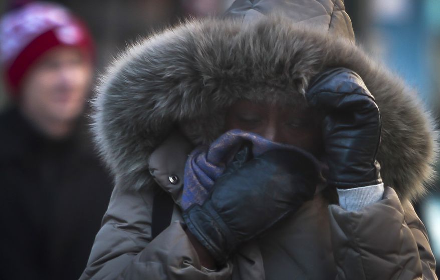 ** FILE ** In this Tuesday, Jan. 7, 2014, file photo, a pedestrian covers up against single-digit temperatures, in New York. (AP Photo/Bebeto Matthews, File)