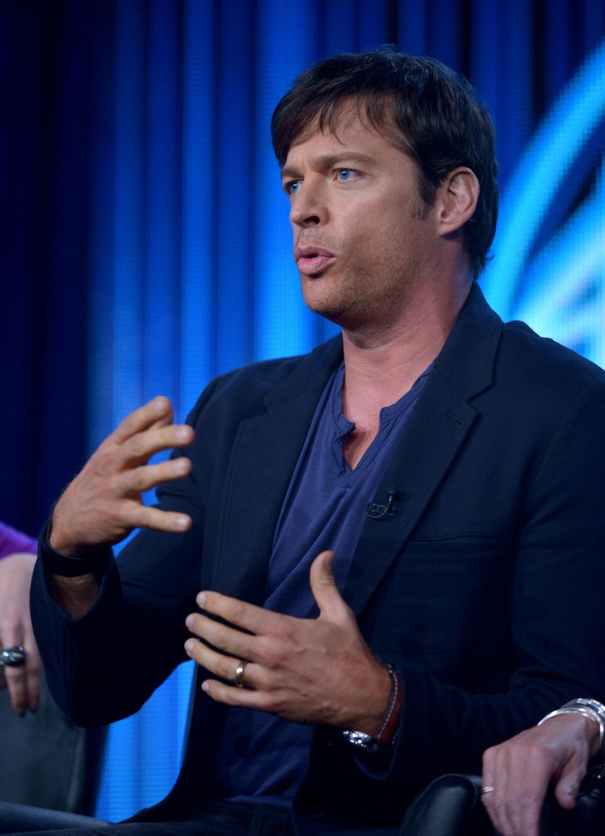 Judge Harry Connick Jr. is seen during the panel of "American Idol" at the FOX Winter 2014 TCA, on Monday, Jan. 13, 2014, at the Langham Hotel in Pasadena, Calif. (Photo by Richard Shotwell/Invision/AP)