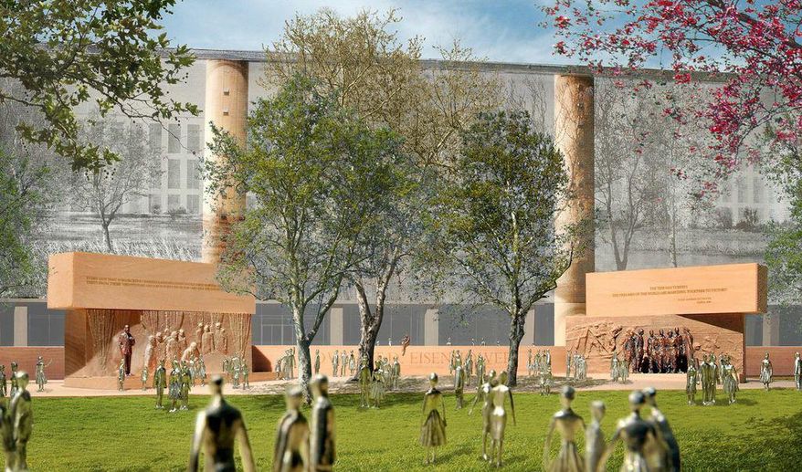 This handout image courtesy of Gehry Partners, LLP, 2013 shows the planned Dwight D. Eisenhower Memorial in Washington. A budget deal approved by Congress restores funding for some national arts and cultural programs, but others will still see reductions. In a funding bill approved this week, lawmakers decided against providing construction money for the planned Dwight D. Eisenhower memorial in Washington. The deal provides $1 million for salaries and expenses of the federal memorial commission, dismissing its $51 million budget request. (AP Photo/Gehry Partners, LLP, 2013)