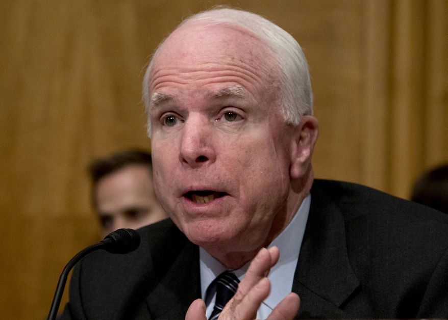 ** FILE ** In this Nov. 13, 2013, file photo, Sen. John McCain, R-Ariz. speaks on Capitol Hill in Washington. (AP Photo/Carolyn Kaster, File)