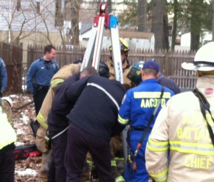 Anne Arundel County firefighters rescue a 10-year-old girl trapped in a 30-foot well on Monday (Photo courtesy of Anne Arundel County Fire Department)