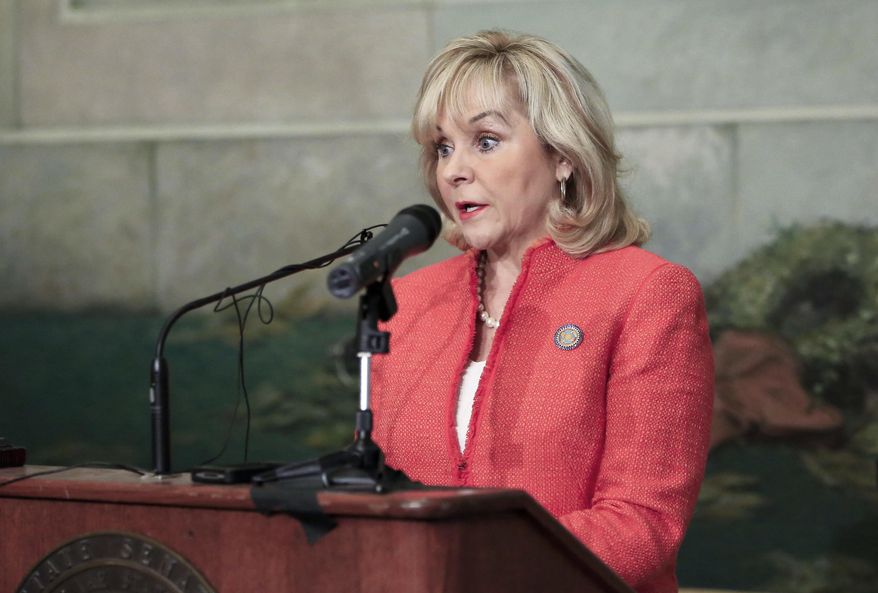 Oklahoma Governor Mary Fallin speaks at a legislative forum hosted by the Associated Press at the Oklahoma State Capitol in Oklahoma City on Wednesday, Jan. 29, 2014. (AP Photo/Alonzo Adams)
