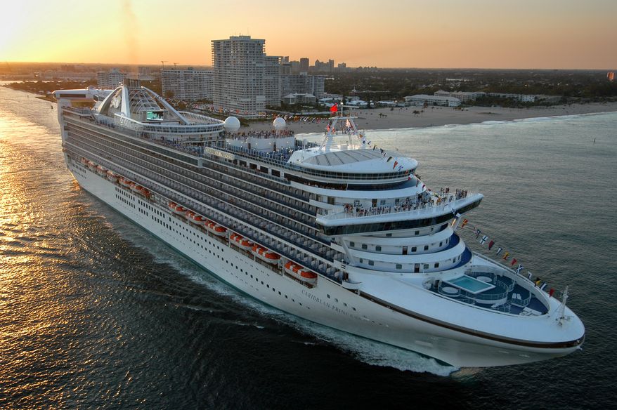 ** FILE ** The new Caribbean Princess departs on its maiden voyage from Port Everglades in Fort Lauderdale, Fla., in this April 3, 2004, file photo. Federal health officials are investigating after an outbreak of illness has caused Caribbean Princess cruise ship to ends its trip early and returned to port in Houston late Thursday, Jan. 30, 2014, more than a day ahead of schedule after more than 170 passengers and crew members aboard became sick. (AP Photo/Princess Cruises, Andy Newman, File)