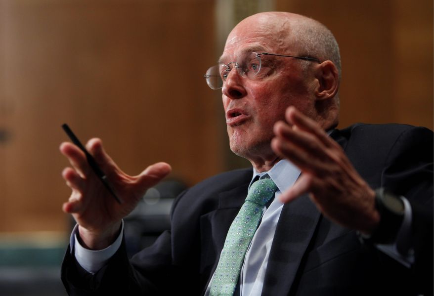 ** FILE ** Former Treasury Secretary Henry Paulson testifies on Capitol Hill in Washington, Thursday, May 6, 2010, before the Financial Inquiry Crisis Commission.(AP Photo/Pablo Martinez Monsivais)