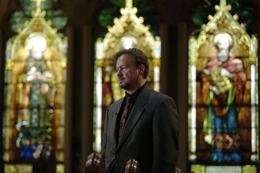 ADVANCE FOR USE MONDAY, FEB. 10, 2014 AND THEREAFTER - FILE - In this Thursday, Dec. 19, 2013 file photo, former United Methodist pastor Frank Schaefer speaks with reporters after a news conference at First United Methodist Church of Germantown in Philadelphia. United Methodist church officials have defrocked Schaefer, who officiated his son's gay wedding in Massachusetts. The dispute among United Methodists over recognition of same-sex couples has lapsed into a doctrinal donnybrook, pitting clergy who are presiding at gay weddings in defiance of church law against proponents of traditional marriage who are trying to stop them. (AP Photo/Matt Rourke)