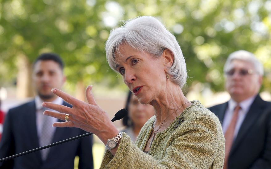 Health and Human Services Secretary Kathleen Sebelius speaks about educating people on signing up for the new national healthcare coverage plan during a news conference, on Wednesday, March 5, 2014, in Phoenix. (AP Photo/Ross D. Franklin)