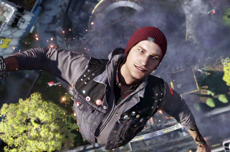 Delsin Rowe dive bombs his enemies in the cideo game Infamous: Second Son.