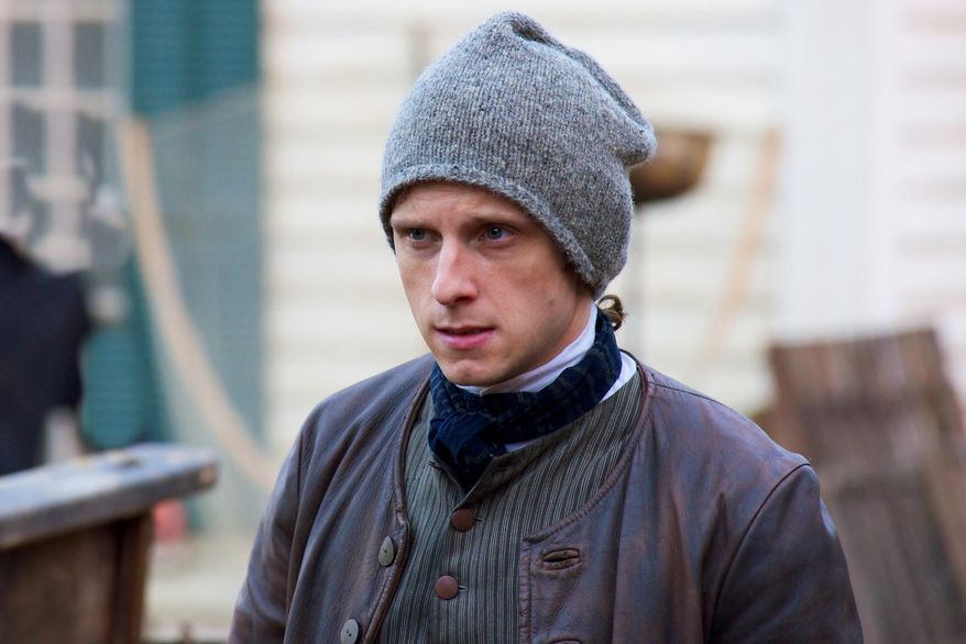This image released by AMC shows Jamie Bell as Abe Woodhull in a scene from "Turn," premiering Sunday at 9 p.m. EDT. (AP Photo/AMC, Antony Platt)