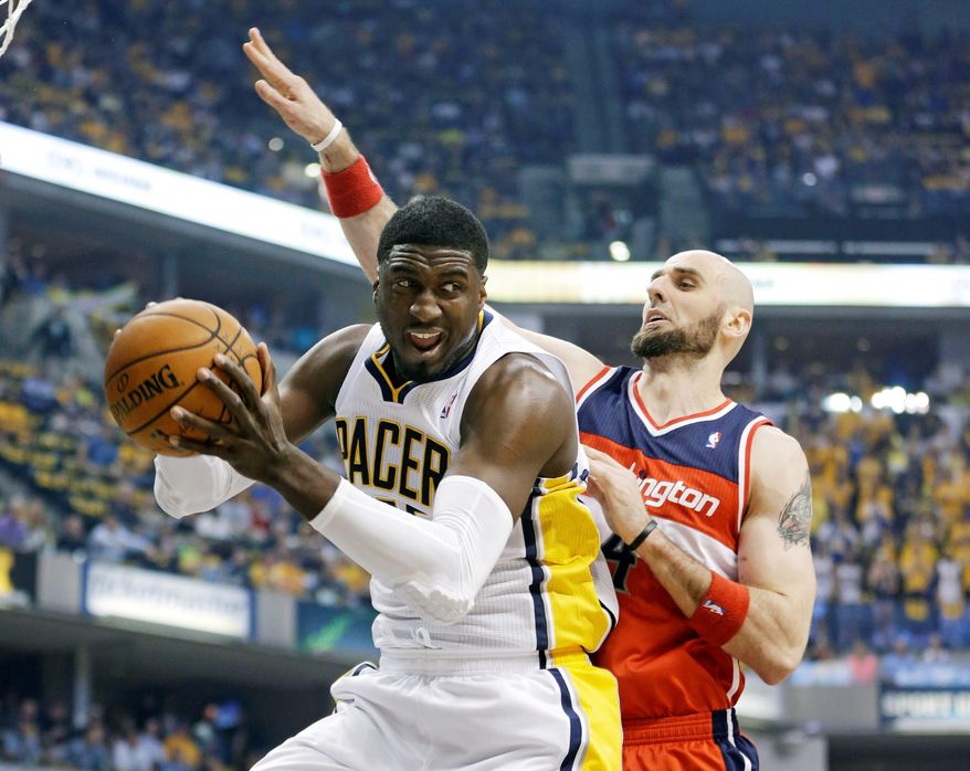 Indiana center Roy Hibbert broke out of a prolonged postseason slump during Game 2 on Wednesday in Indianapolis, scoring a season-high 28 points in the Pacers' 86-82 win over the Wizards. Hibbert was held scoreless in Game 1. (associated press)