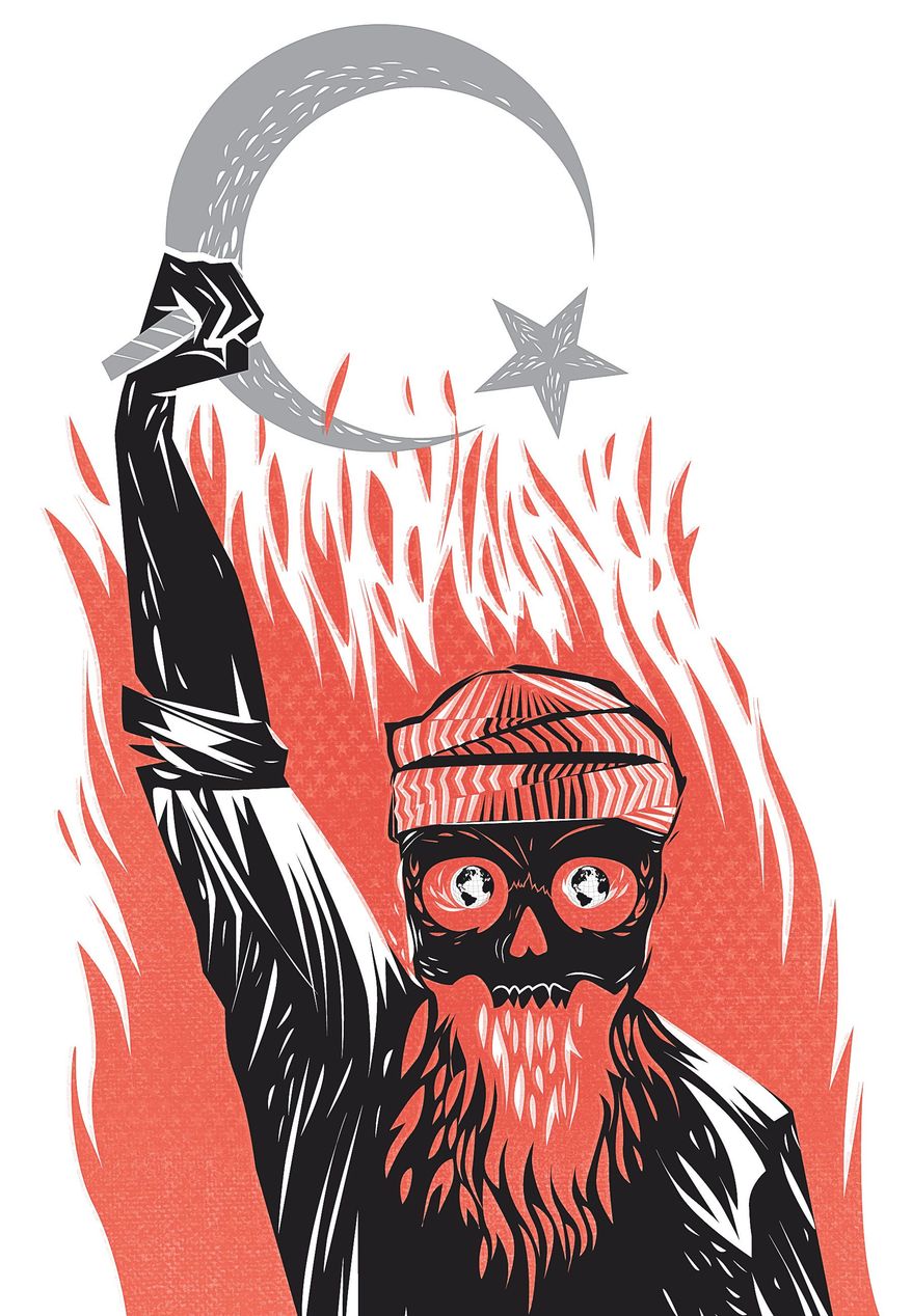 Illustration on the threat of terrorist Islam by Linas Garsys/The Washington times