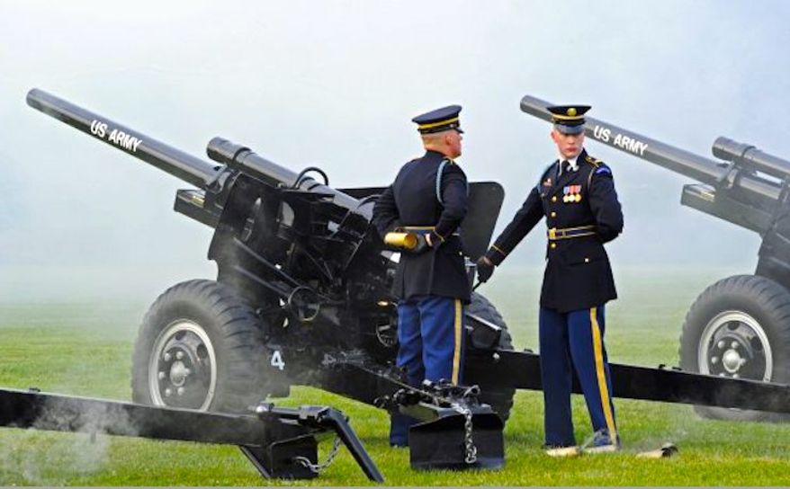 Cue anti-tank guns: The 5,775-pound big bruisers roll out to accentuate the "1812 Overture," the finale for the U.S. Army Band's summer concert series. (U.S. Army)
