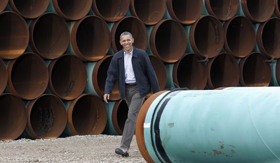 President Barack Obama arrives at the TransCanada Stillwater Pipe Yard in Cushing, Okla., on March 22, 2012. (Associated Press)