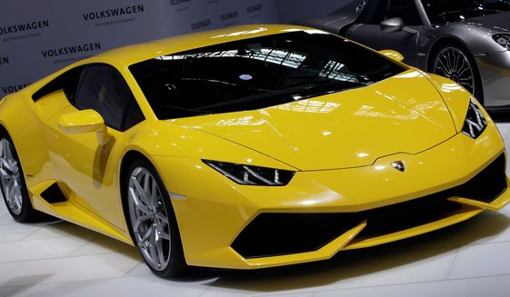 A Lamborghini Huracan LP 610-4 is displayed in Berlin, Germany, March 13, 2014. (Associated Press) ** FILE **