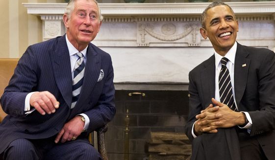 President Barack Obama meets with Britain&#39;s Prince Charles, Thursday, March 19, 2015, in the Oval Office of the White House in Washington. (AP Photo/Jacquelyn Martin)
