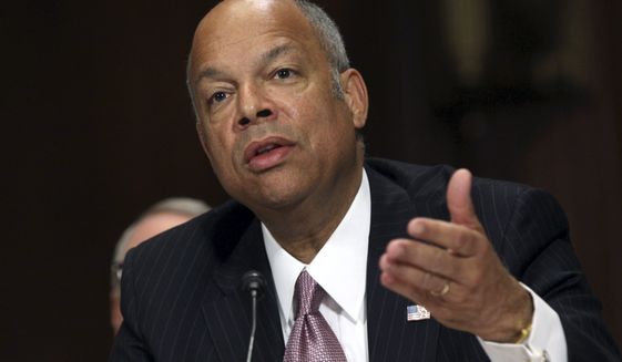 FILE - In this April 28, 2015, file photo, Homeland Security Secretary Jeh Johnson testifies on Capitol Hill in Washington, before the Senate Judiciary Committee on oversight of the department. Johnson on Monday, June 1, 2015, directed the Transportation Security Administration to revise airport security procedures, retrain officers and retest screening equipment in airports across the country. (AP Photo/Lauren Victoria Burke, File)