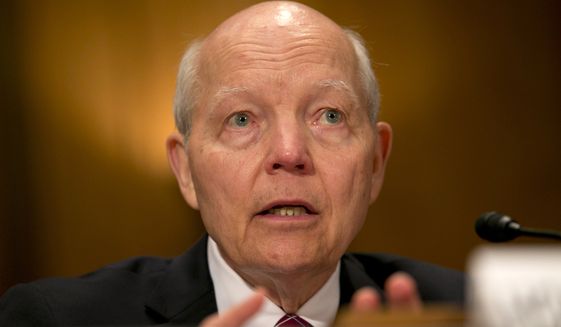 Internal Revenue Service (IRS) Commissioner John Koskinen testifies on Capitol Hill in Washington, Tuesday, June 2, 2015, before the Senate Homeland Security and Governmental Affairs committee hearing examining the IRS data breach. (AP Photo/Jacquelyn Martin)