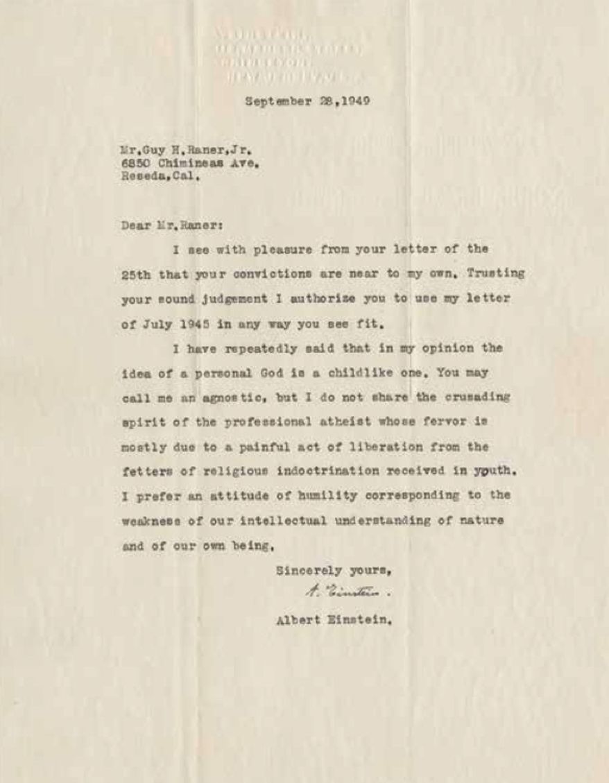 This undated image provided by Profiles in History shows a letter written on September 28, 1949, by legendary physicist Albert Einstein on his idea of God. (Profiles In History via AP) ** FILE **