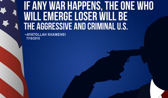 Iran's supreme religious leader Ayatollah Khamenei tweeted a warning to the U.S. on Saturday, July 25, 2015 that included an image of President Obama with a gun to his head. (Image: Twitter, Ayatollah Ali Khamenei) ** FILE **