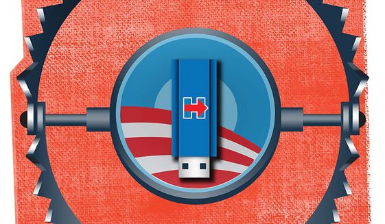 Illustration on Obama administration efforts to undermine Hillary Clinton's presidential bid by Linas Garsys/The Washington Times