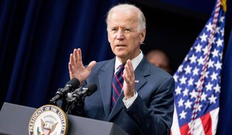 Vice President Joe Biden speaks at a White House Champions of Change Law Enforcement and Youth meeting in the South Court Auditorium of the Eisenhower Executive Office Building on the White House complex in Washington on Sept. 21, 2015. (Associated Press) **FILE**