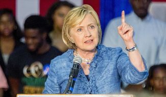 Democratic presidential candidate Hillary Rodham Clinton speaks at a grassroots organizing meeting at Philander Smith College Monday, Sept. 21, 2015, in Little Rock, Ark. (AP Photo/Gareth Patterson) ** FILE **