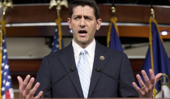 Rep. Paul Ryan, R- Wis., speaks at a news conference following a House Republican meeting, Tuesday, Oct. 20, 2015, on Capitol Hill in Washington. Ryan told GOP lawmakers that he will run for speaker, but only if they embrace him by week&#39;s end as their consensus candidate, an ambitious bid to impose unity on a disordered and divided House. (AP Photo/Andrew Harnik)