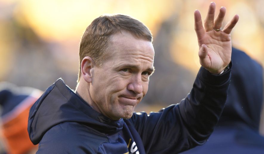 Denver Broncos quarterback Peyton Manning before an NFL football game against the Pittsburgh Steelers Sunday, Dec. 20, 2015, in Pittsburgh. (AP Photo/Don Wright)