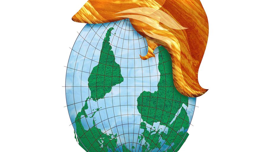 Illustration on the world turned upside-down since Trump&#39;s victory by Greg Groesch/The Washington Times
