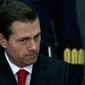 FILE - In this Jan. 23, 2017 file photo, Mexico's President Enrique Pena Nieto pause during a news conference at the Los Pinos presidential residence in Mexico City. (AP Photo/Marco Ugarte)