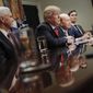 President Donald Trump meets with House and Senate legislators in the Roosevelt Room of the White House in Washington, Thursday, Feb. 2, 2017. From left are, Vice President Mike Pence, the president, Commerce Secretary-designate Wilbur Ross, and White House Senior Adviser Jared Kushner. (AP Photo/Pablo Martinez Monsivais)